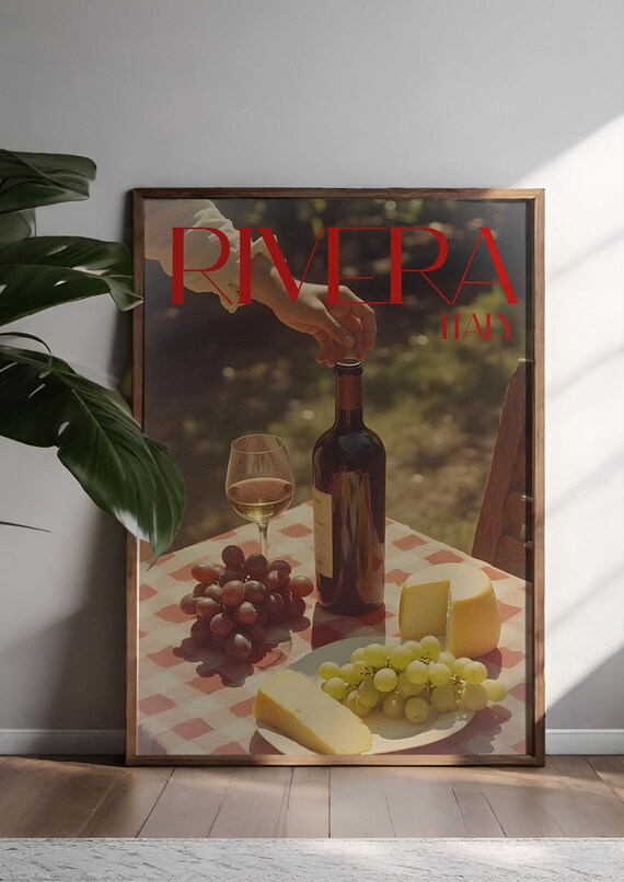 Riviera Italy Retro Wine And Cheese Outdoor Picnic Table Poster