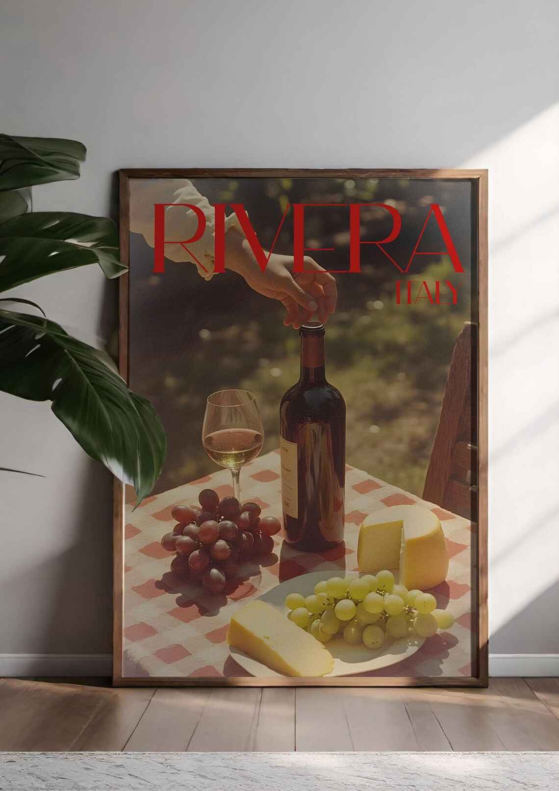 Riviera Italy Retro Wine And Cheese Outdoor Picnic Table Poster