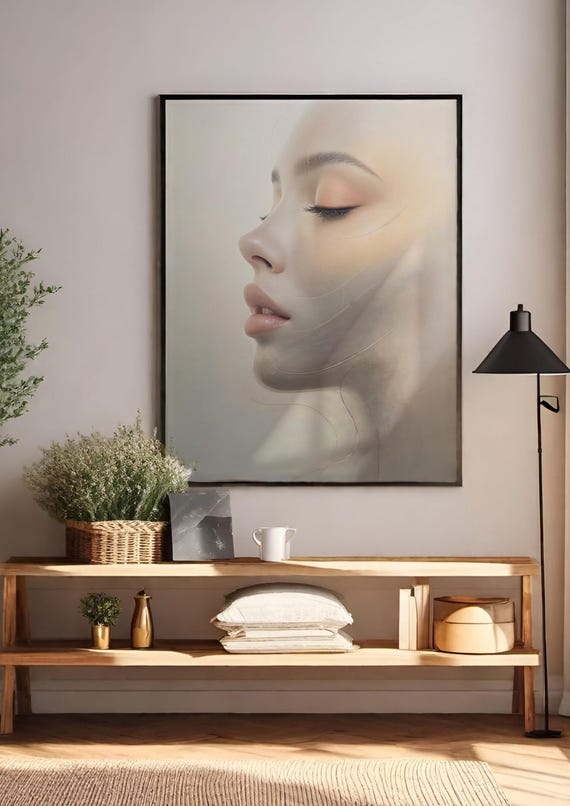 Minimalist Abstract Portrait Elegant Poster Abstract Face In White Taupe And Gold File Default A3 Size