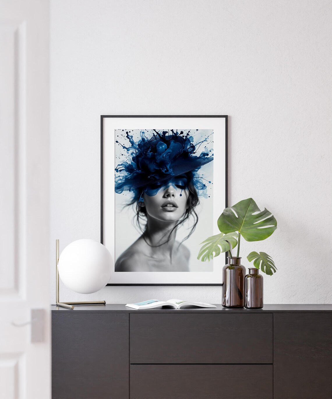 Woman With Blue Ink Splash Hat Abstract Artistic Portrait Poster - Image 3
