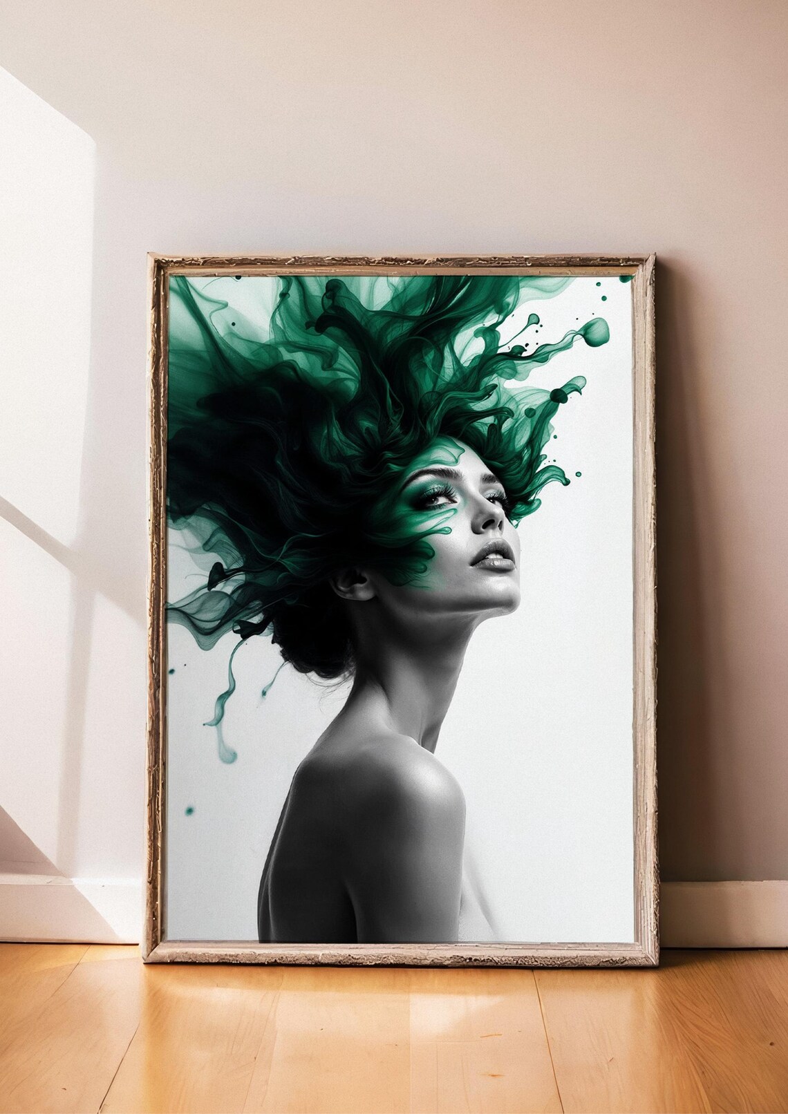 Woman With Green Ink Hair Profile Abstract Artistic Portrait Poster