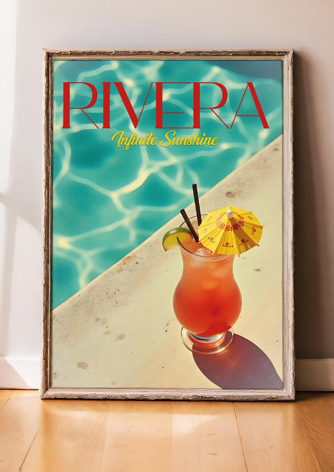 Riviera Infinite Sunshine Cocktail Pool Retro Poster