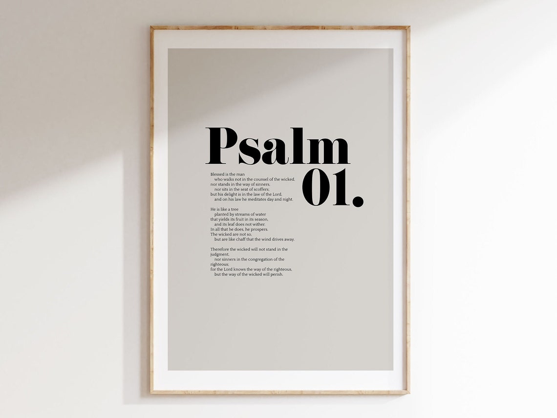 Psalm 1 Bible Verse Wall Art Minimalist Decor Christian Modern Scripture Poster Bold Typography Baptism Baby Shower Birthday Gift Idea
