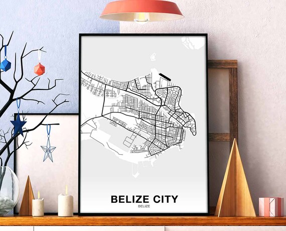 Belize City Map Poster Black White Hometown Print Modern Home Decor Office Decoration Wall Art Dorm Bedroom Gift