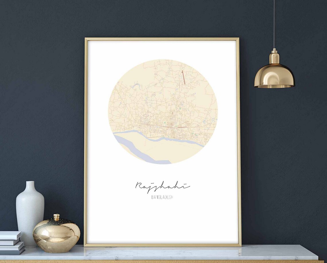 Rajshahi Bangladesh Map Poster, Vintage Retro Travel Poster