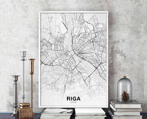 Riga Latvia Map Poster, Modern Home Decor