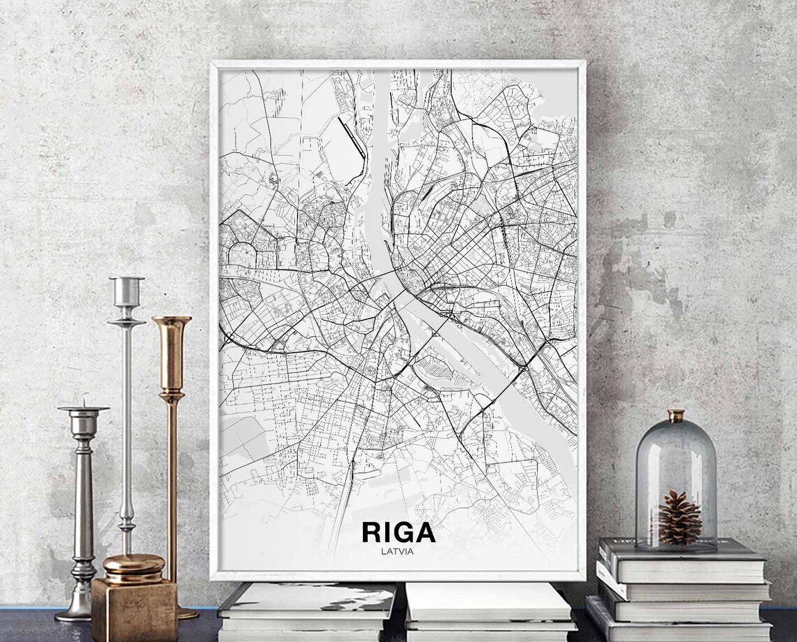 Riga Latvia Map Poster, Modern Home Decor