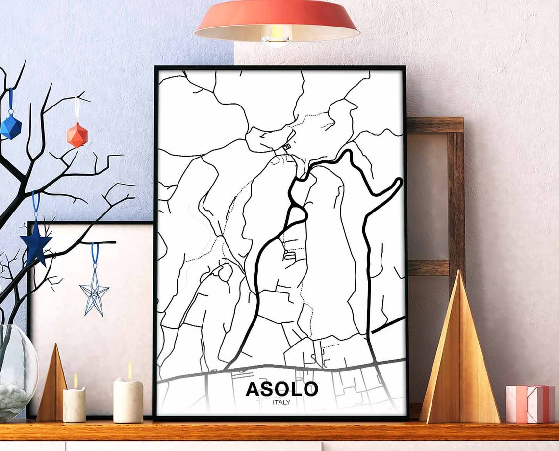 Asolo Italy White Line City Map Minimalist Monochrome Poster