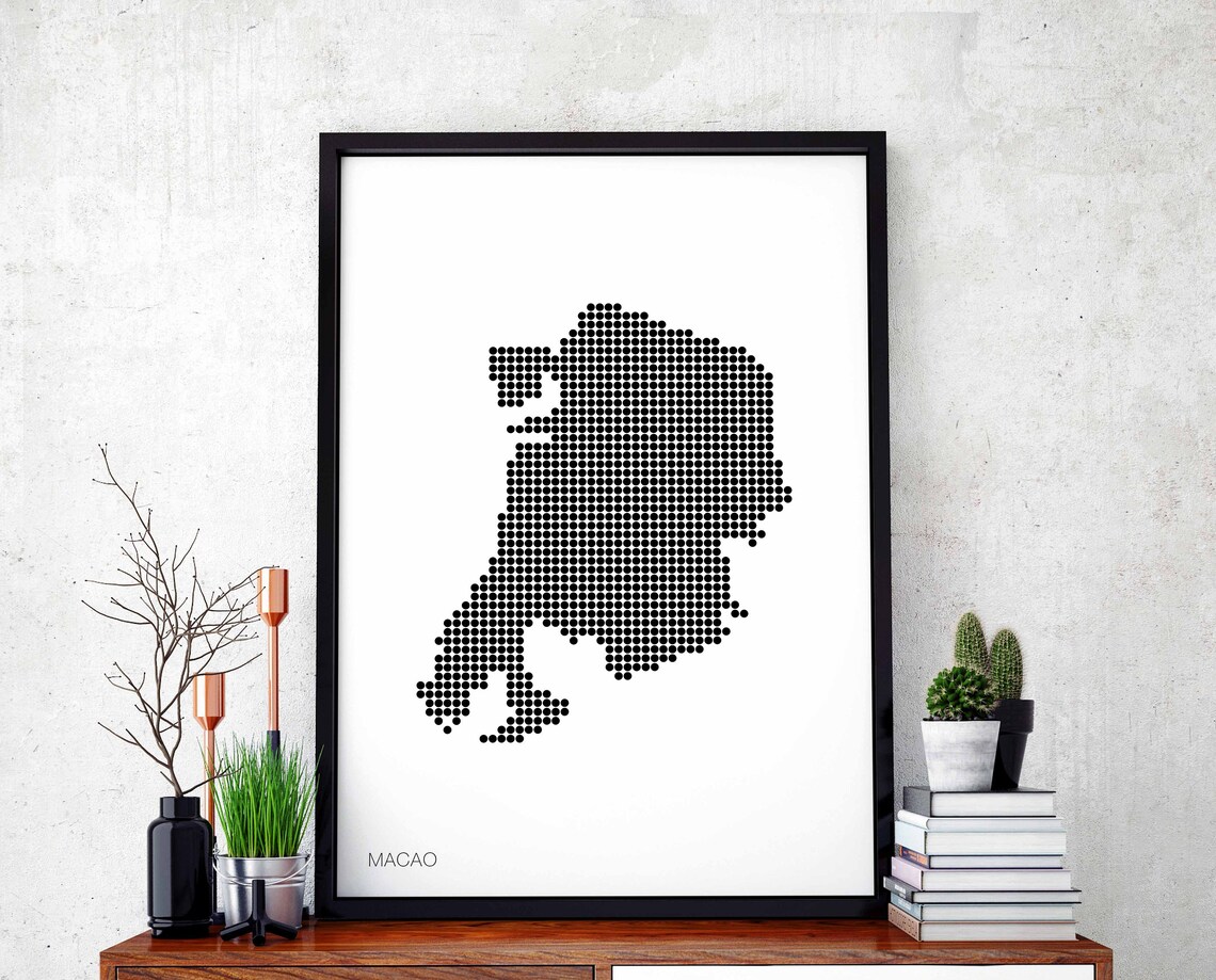 Macao Minimal Dots Retro Map Poster, Travel Poster