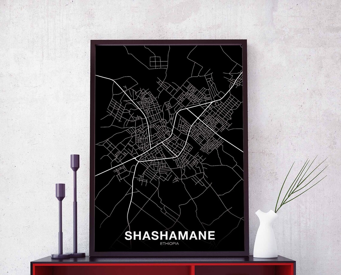 Shashamane Ethiopia City Street Map Black and White Minimalist Poster