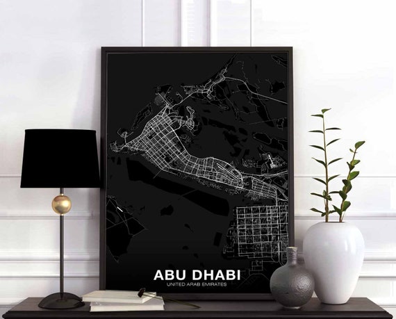 Abu Dhabi United Arab Emirates Map Poster Black White Hometown City Print Modern Home Decor Office Decoration Wall Art Dorm Bedroom Gift
