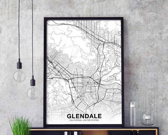 Glendale Ca Usa Map Poster Black White Hometown City Print Modern Home Decor Office Decoration Wall Art Dorm Bedroom Gift