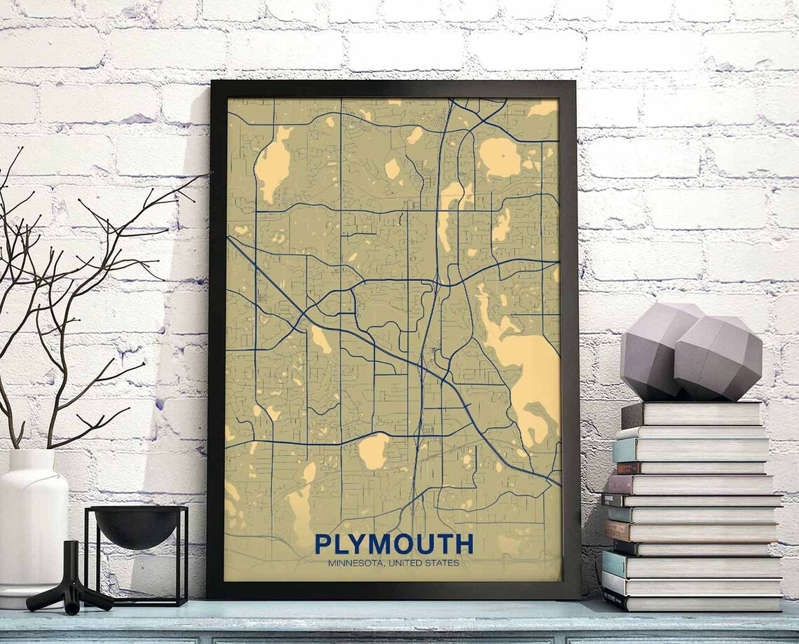 Plymouth Minnesota Hometown Street Map Olive Lakes Modern Wall Art