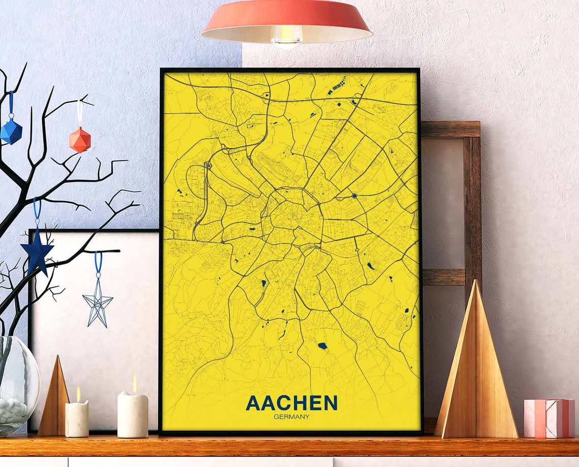 Aachen Germany Bright Yellow Bold Modern City Street Map Poster