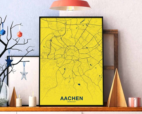 Aachen Germany Map Poster Color Hometown City Print Modern Home Decor Office Decoration Wall Art Dorm Bedroom Gift