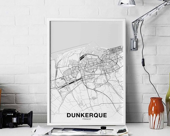 Dunkerque Dunkirk France Map Poster Black White Hometown City Print Modern Home Decor Office Decoration Wall Art Dorm Bedroom Gift