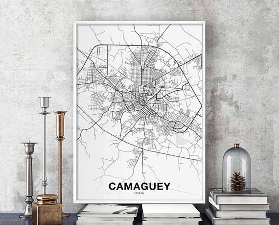 Camaguey Map Poster Black White Hometown City Print Modern Home Decor Office Decoration Wall Art Dorm Bedroom Gift