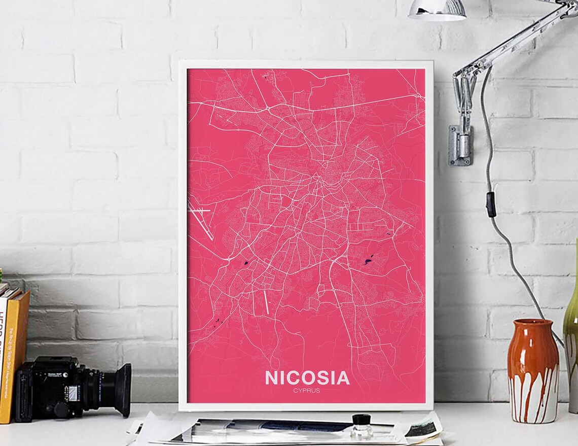 Nicosia Cyprus City Street Map Modern Pink Hometown Travel Poster