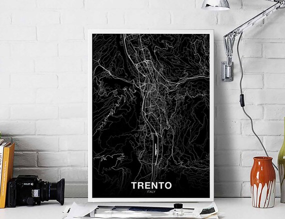 Trento Italy Map Poster Black White Hometown City Print Modern Home Decor Office Decoration Wall Art Dorm Bedroom Gift