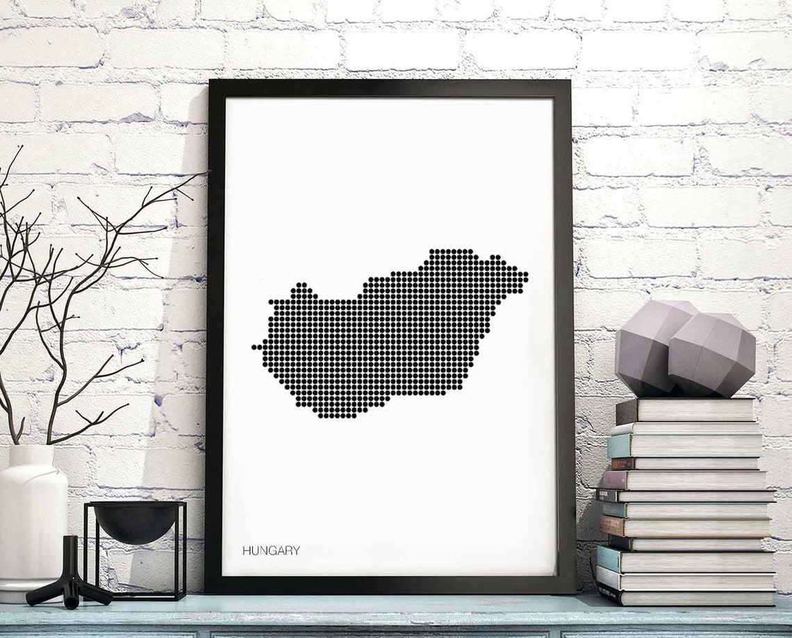 Hungary Black Dot Country Map Minimalist Retro Style Art Poster