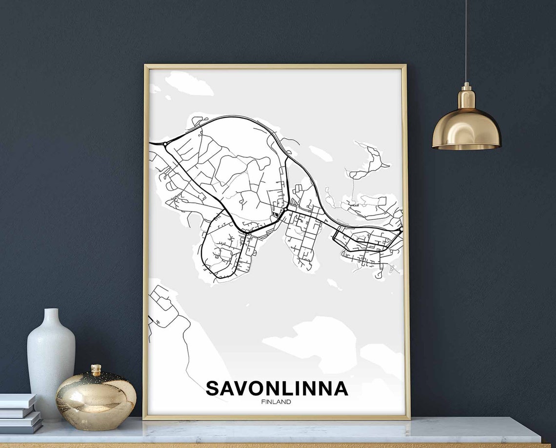 Savonlinna Finland White Line Minimalist City Map Art Poster