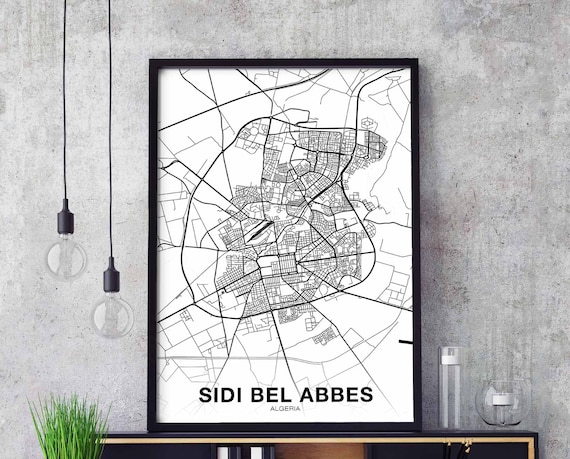 Sidi Bel Abbes Algeria Map Poster, Modern Home Decor