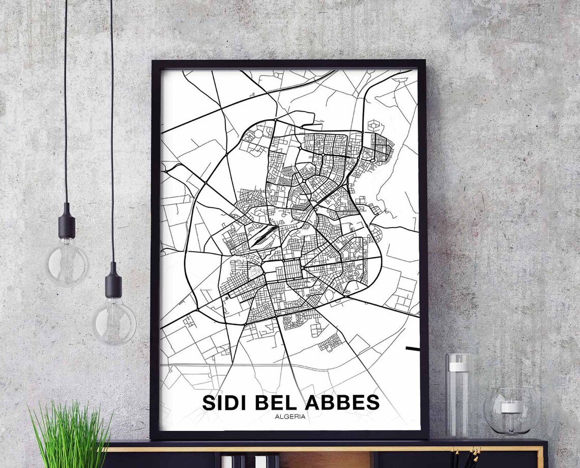 Sidi Bel Abbes Algeria Map Poster, Modern Home Decor
