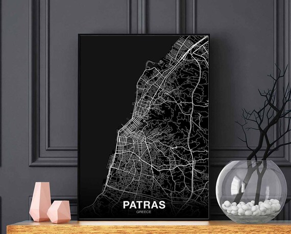 Patras Greece Map Poster Black White Hometown City Print Modern Home Decor Office Decoration Wall Art Dorm Bedroom Gift