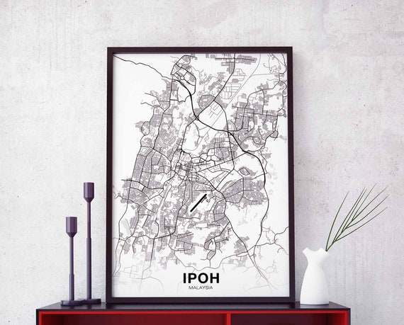 Ipoh Malaysia Map Poster Black White Hometown City Print Modern Home Decor Office Decoration Wall Art Dorm Bedroom Gift Scandinavian