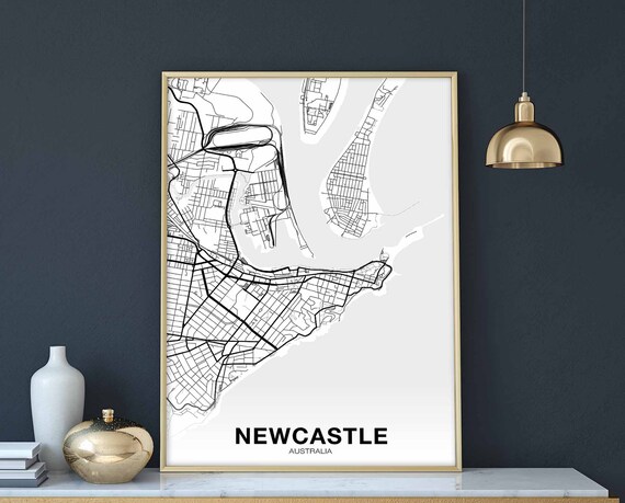 Newcastle Australia Map Poster, Modern Home Decor