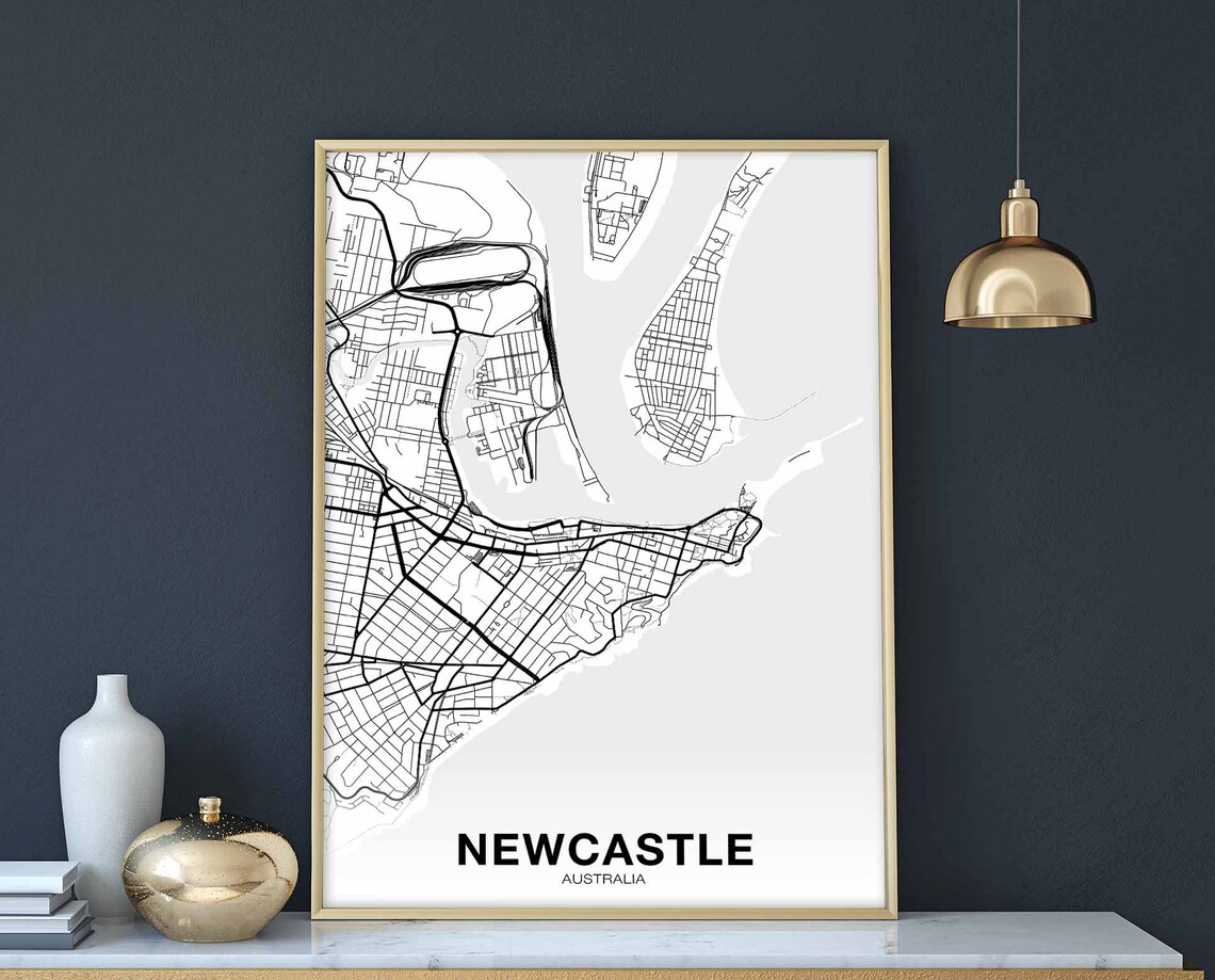 Newcastle Australia Map Poster, Modern Home Decor