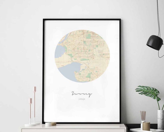 Surrey Canada Map Poster Wall Decor Design Modern Minimal Nordic Travel Bedroom Home Art Vintage Retro Dorm Nursery Housewarming