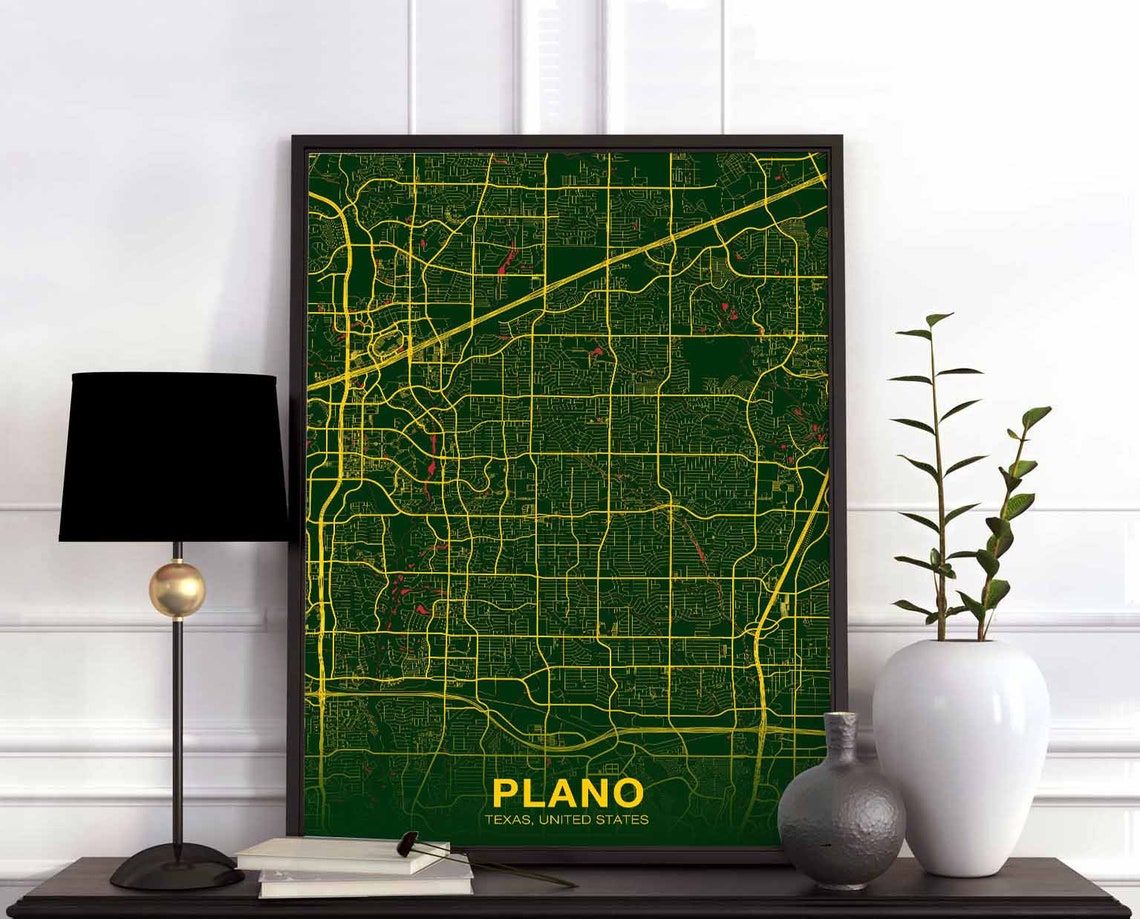 Plano Texas Bold Green And Yellow City Street Map Modern Poster
