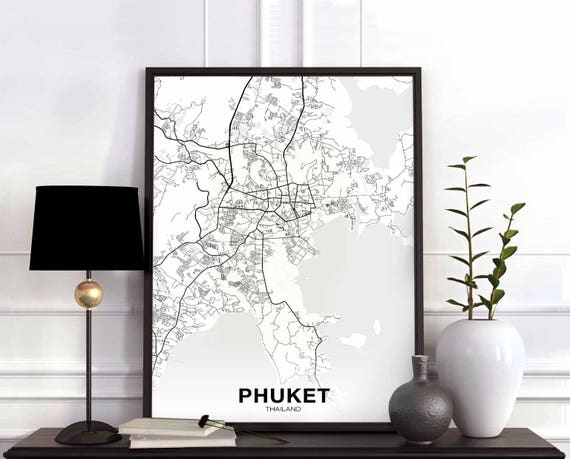 Phuket Thailand Map Poster, Modern Home Decor