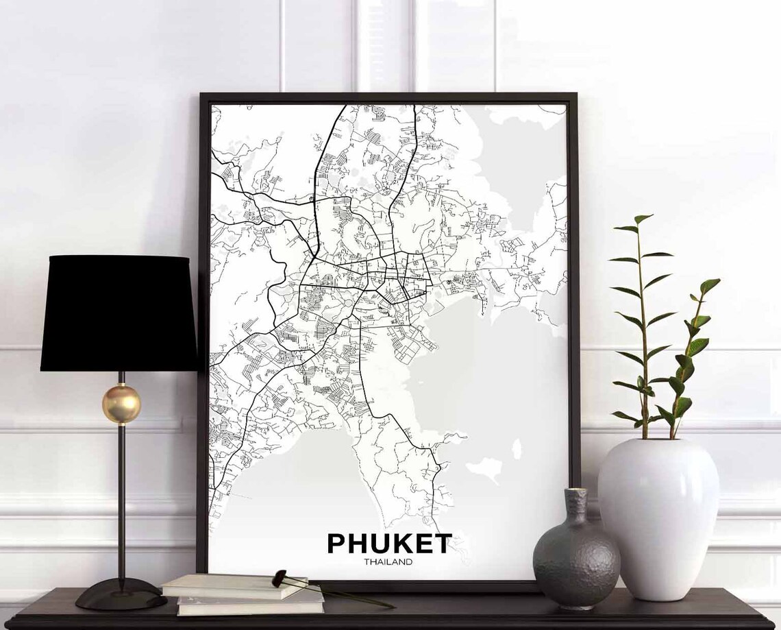 Phuket Thailand Map Poster, Modern Home Decor
