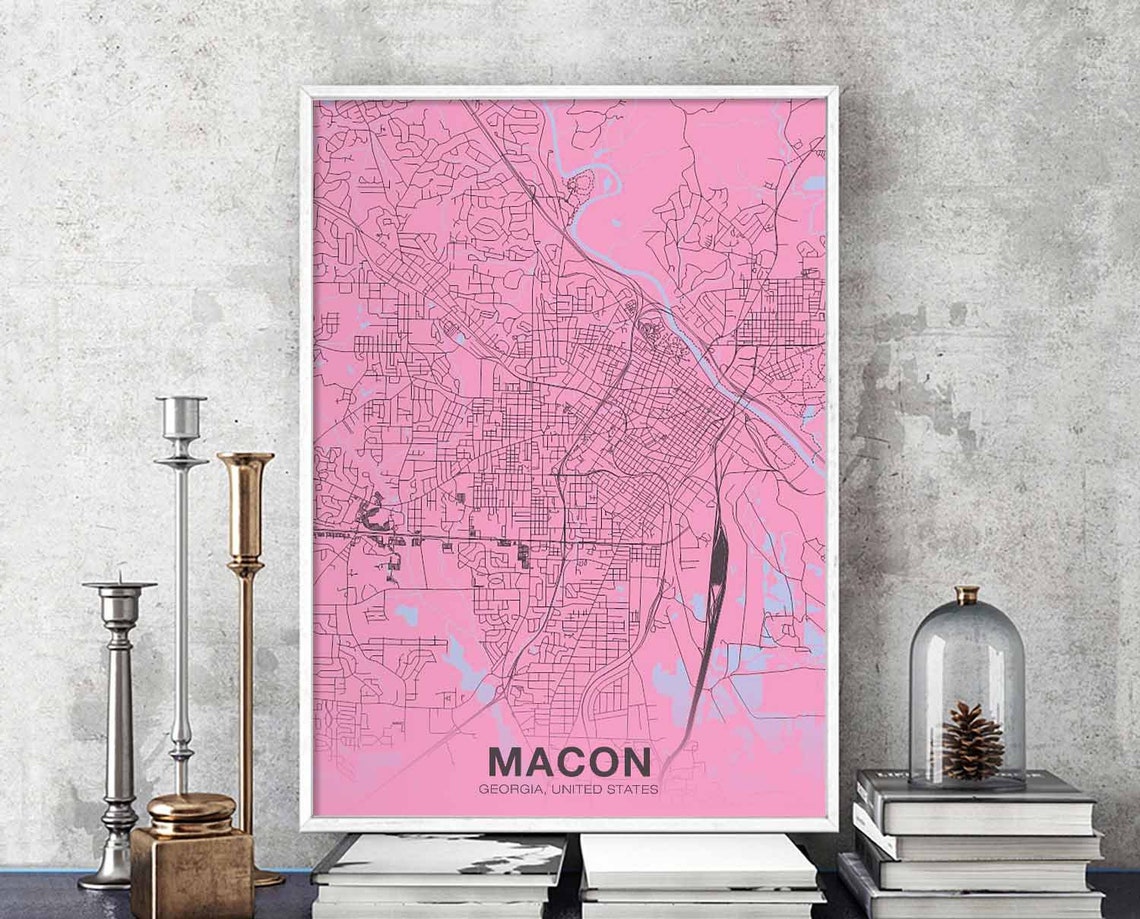 Macon Georgia United States Pink Modern City Map Poster Home Decor