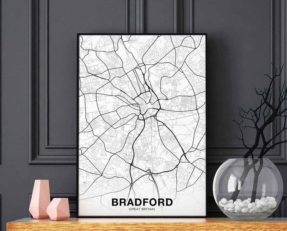 Bradford Great Britain City Street Map White Minimalist Poster