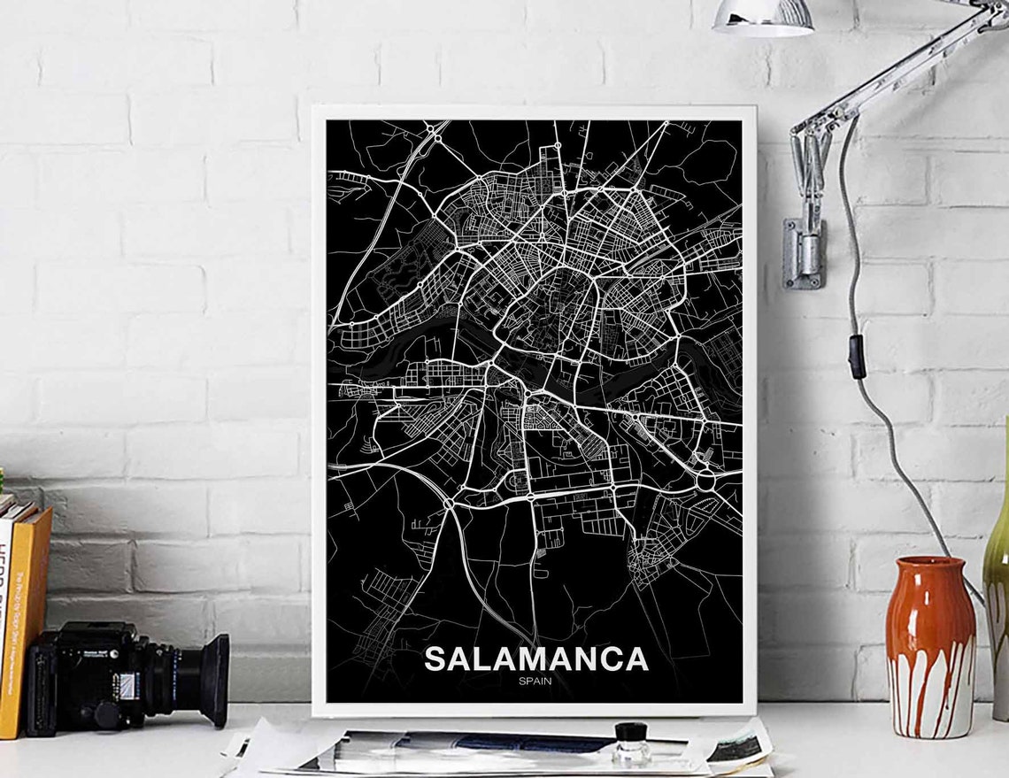 Salamanca Spain Black White Street Map Hometown Modern Art Poster