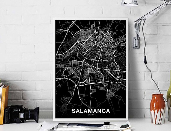 Salamanca Spain Map Poster Black White Hometown City Print Modern Home Decor Office Decoration Wall Art Dorm Bedroom Gift