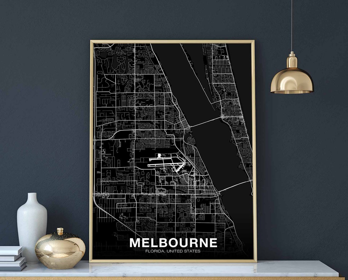 Melbourne Florida Black White Minimal City Street Map Poster