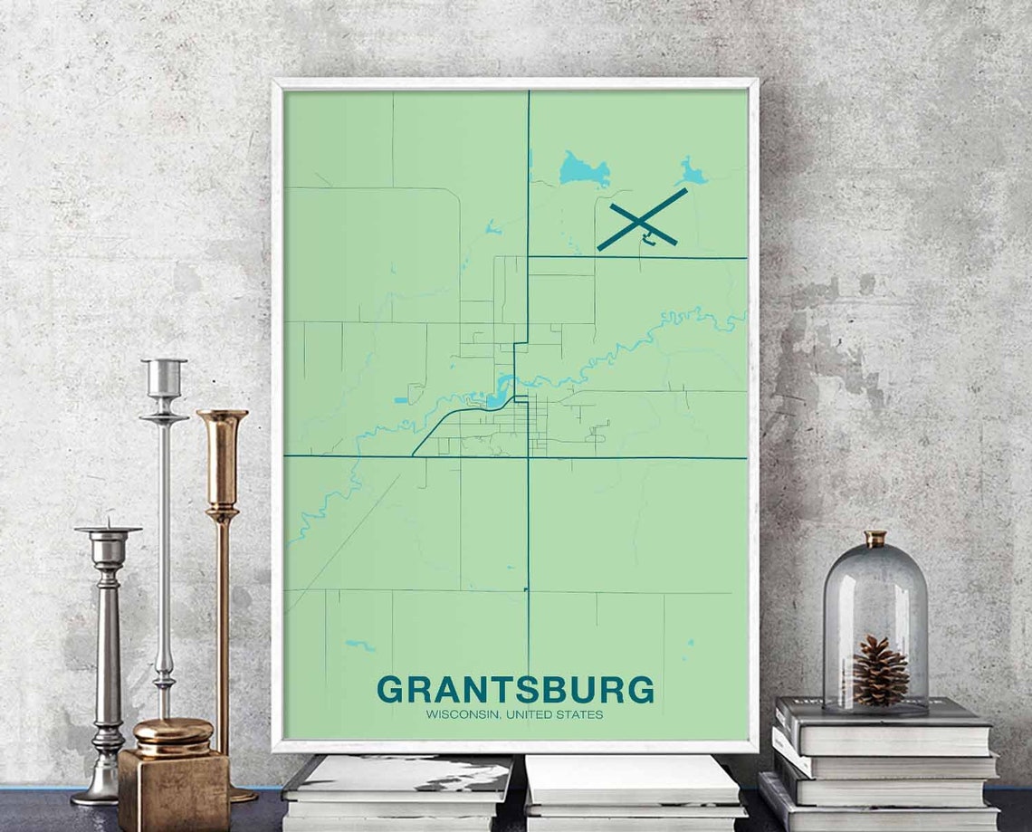 Grantsburg Wisconsin Green Modern City Street Map Art Poster