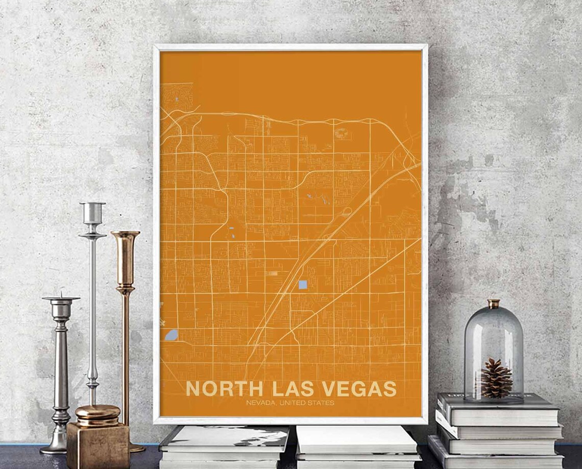 North Las Vegas Nevada Bold Orange City Map Poster for Homes