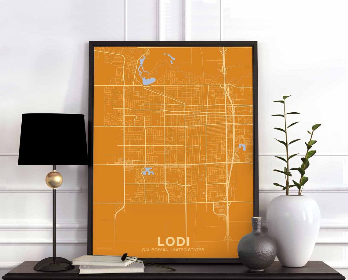 Lodi California Mustard Yellow City Street Map Modern Poster