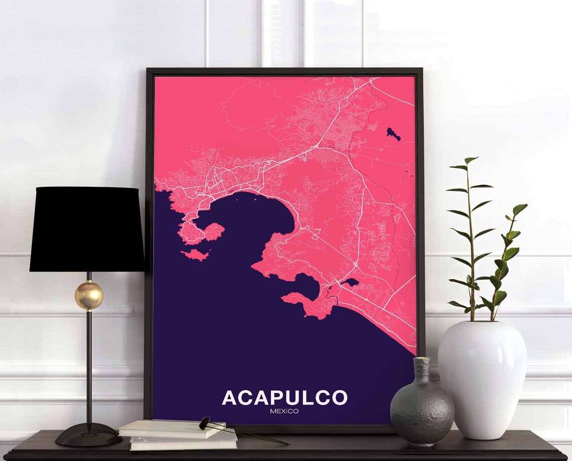 Acapulco Mexico Map Poster, Modern Home Decor