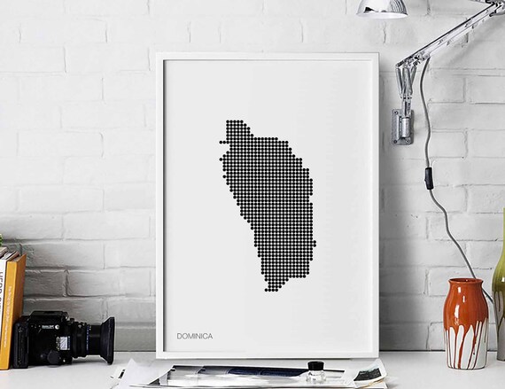 Dominica Minimal Dots Retro Map Poster Black White Wall Decor Design Modern Swiss Scandinavian Nordic Housewarming Travel
