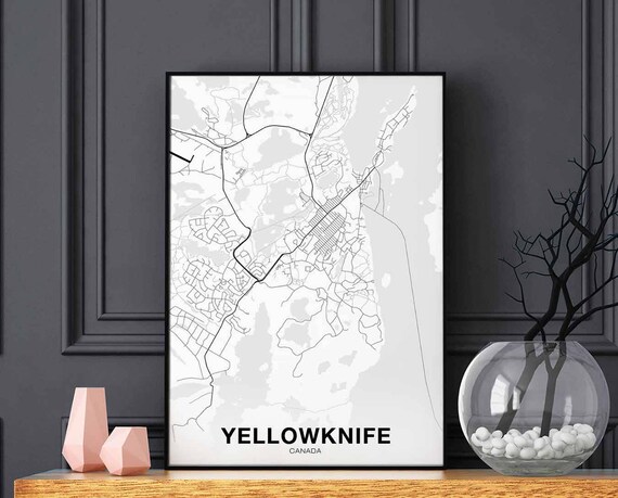 Yellowknife Canada Map Poster Hometown City Print Modern Home Decor Office Decoration Wall Art Dorm Bedroom Gift