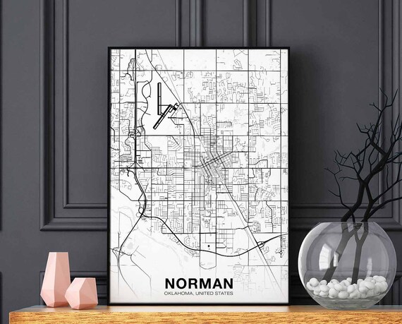 Norman Oklahoma Ok Us Map Poster Black White Hometown City Print Modern Home Decor Office Decoration Wall Art Dorm Bedroom Gift
