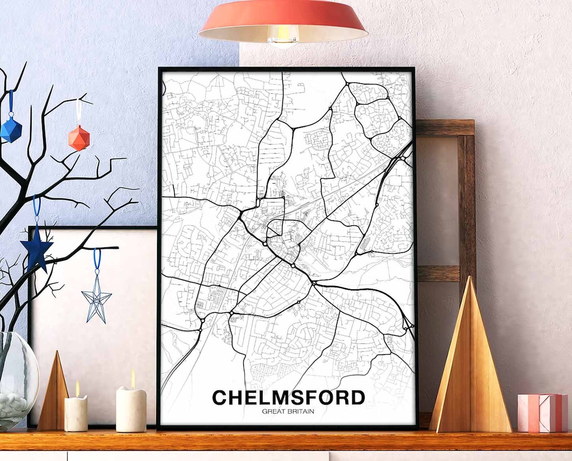 Chelmsford Great Britain UK Map Poster, Modern Decor