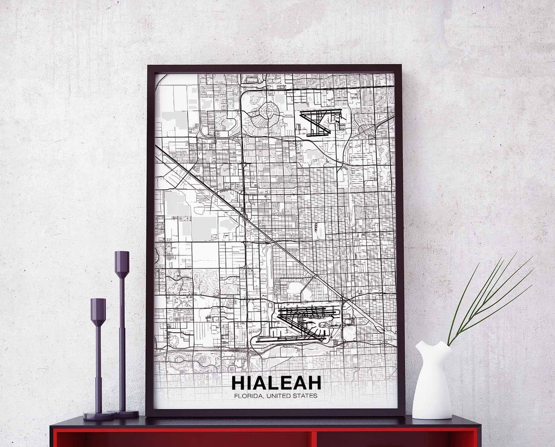 Hialeah Florida Bold Black White Minimalist City Map Art Poster