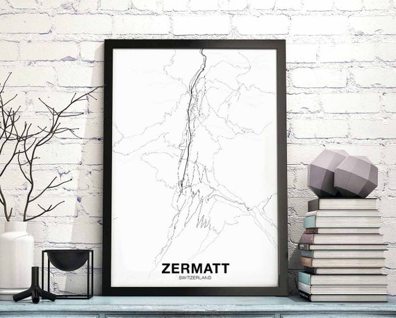 Zermatt Switzerland Map Poster Black White Hometown City Print Modern Home Decor Office Decoration Wall Art Dorm Bedroom Gift